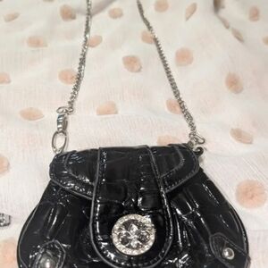 Kristine Black Croc-Embossed Chain Bag